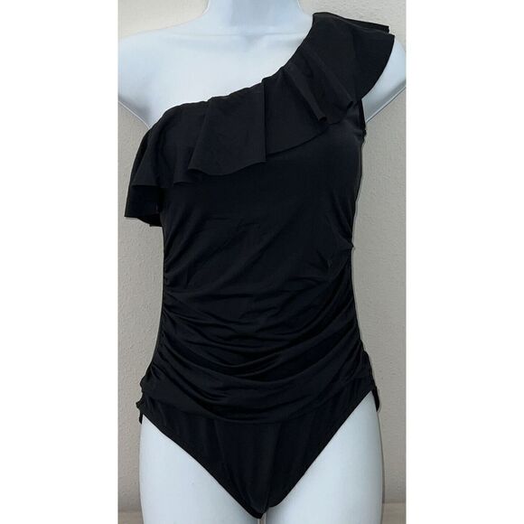 Hilor Womens Sz 6 1-Piece Swimsuit One Shoulder Swimwear Black NWT - Picture 8 of 13